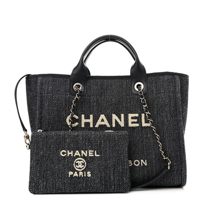 Chanel Denim Small Deauville Tote Dark Blue White 1 of 12