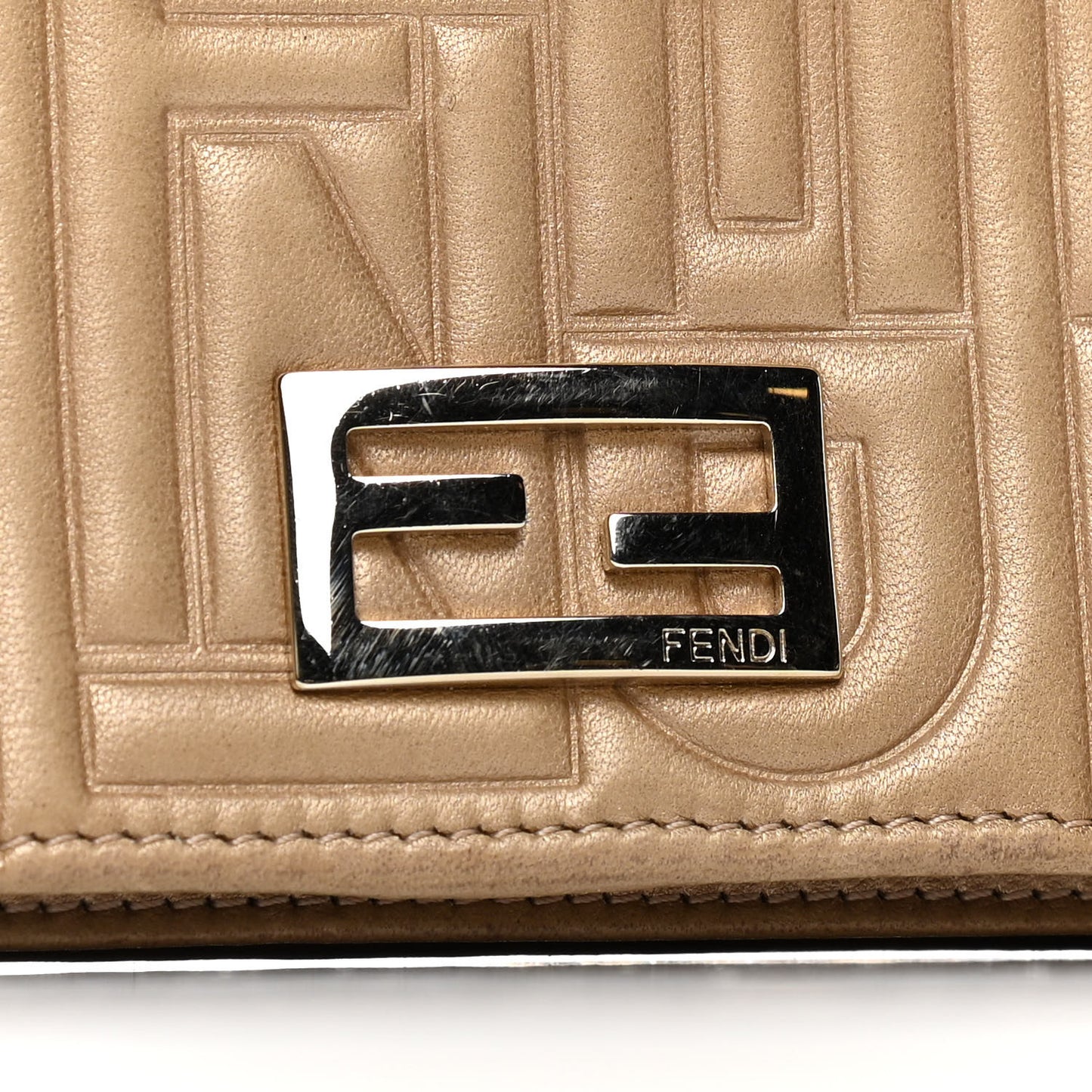 Metallic Nappa Logo Embossed Long Wallet On Chain Gold