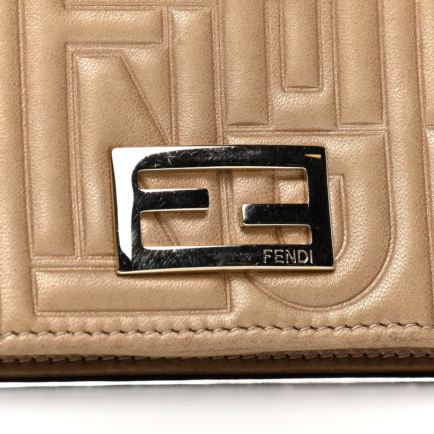 Fendi Metallic Nappa Logo Embossed Long Wallet On Chain Gold 6 of 6
