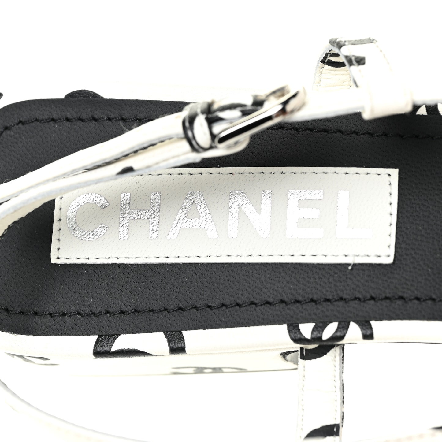 Printed Lambskin CC Slingback Sandals 40 White Black