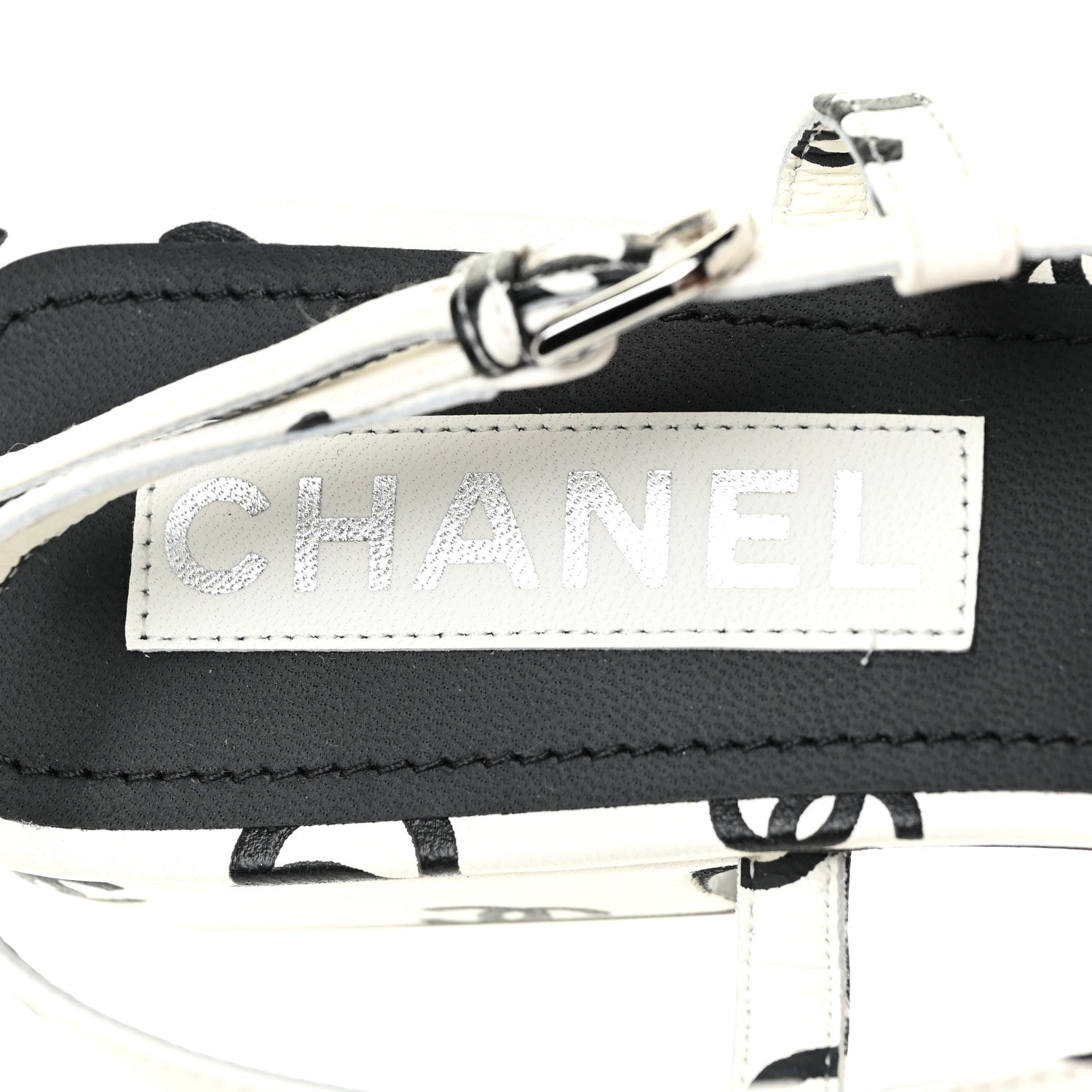 Chanel Printed Lambskin CC Slingback Sandals 40 White Black 11 of 12
