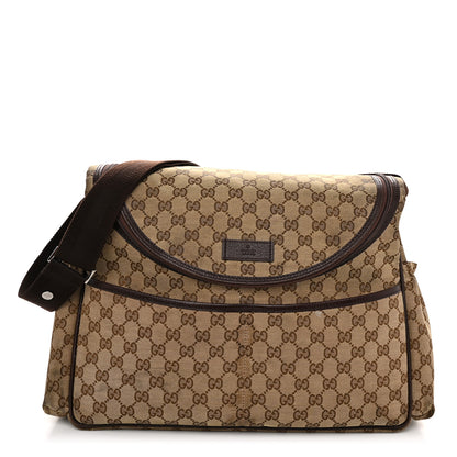 Gucci Monogram Natural Pigskin Large Diaper Bag Beige Ebony Cocoa Dark Chocolate 1 of 14