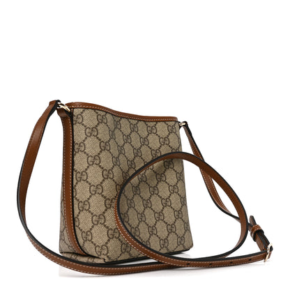 Gucci GG Supreme Monogram Emblem Nano Bucket Bag  Beige Dark Brown 2 of 10