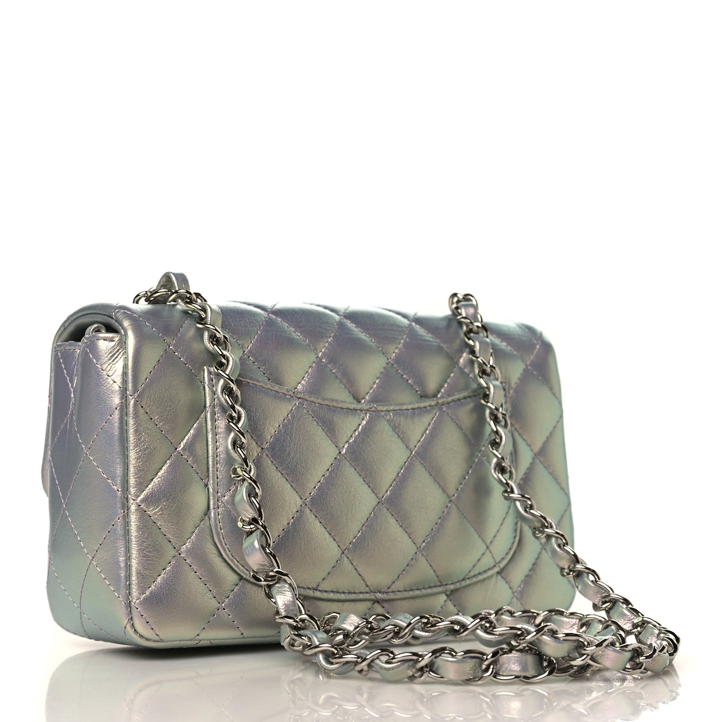 Iridescent Calfskin Quilted Mini Rectangular Flap Light Purple