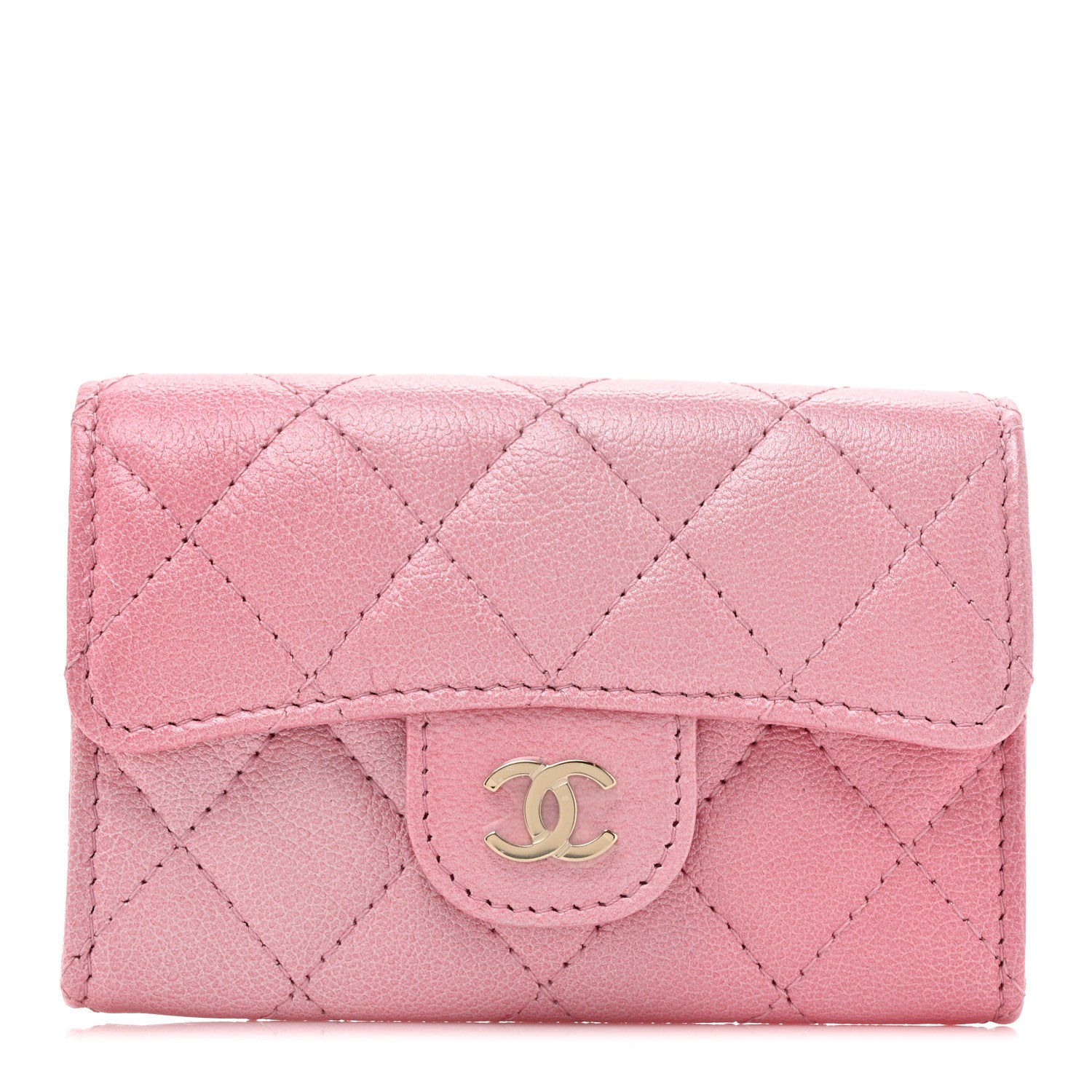 Chanel Cloudy Pearly Goatskin Quilted Flap Card Holder Wallet Pink 1 of 9
