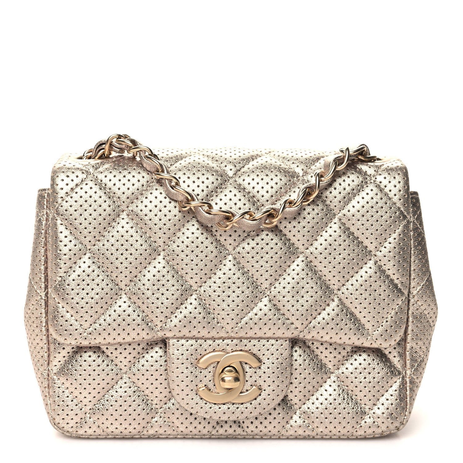 Chanel Metallic Lambskin Perforated Mini Square Flap Gold 1 of 10