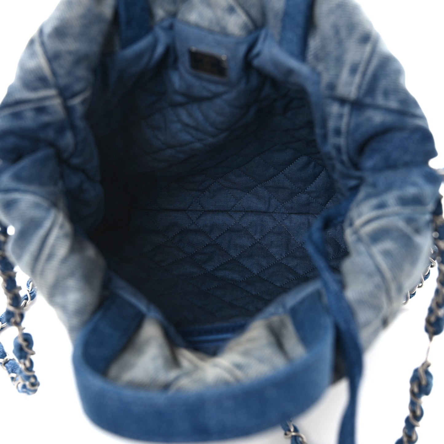 Denim Quilted Chanel 22 Backpack Blue