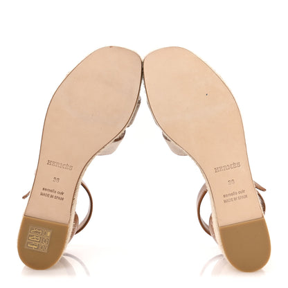 Hermes H Canvas Goatskin Elda Espadrille Wedge Sandals 36 Noisette Natural 6 of 8