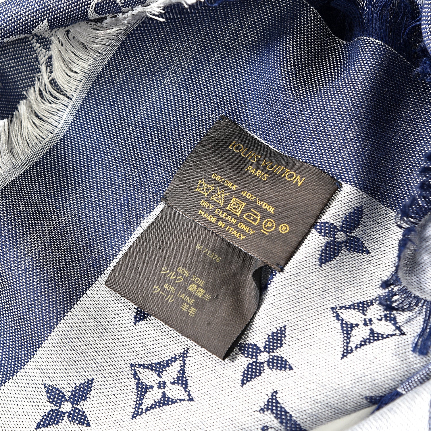 Louis Vuitton Silk Wool Monogram Denim Shawl Blue 5 of 5