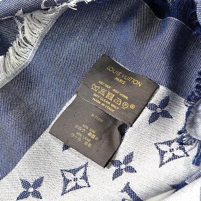 Louis Vuitton Silk Wool Monogram Denim Shawl Blue 5 of 5