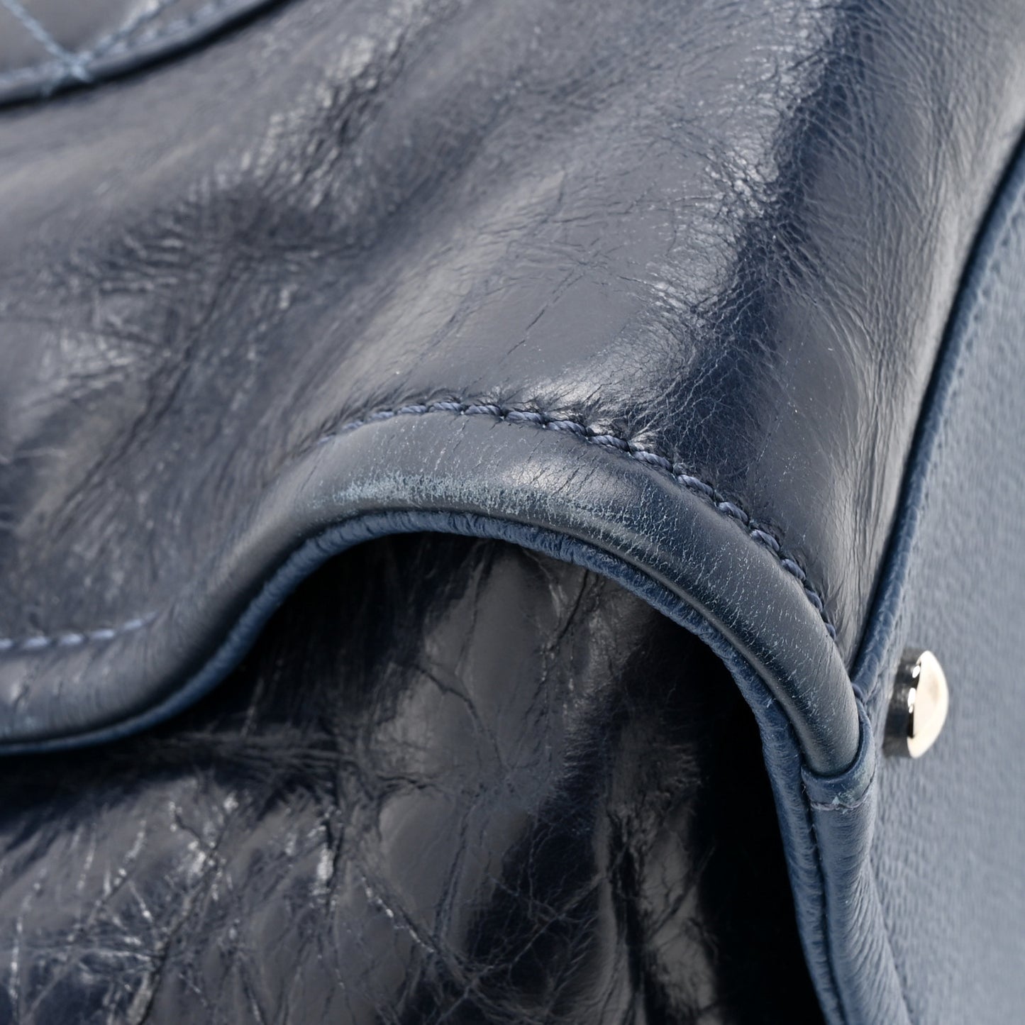 Glazed Calfskin Large Deauville Tote Blue