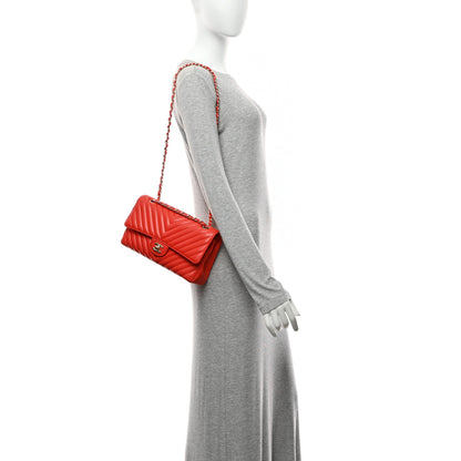 Chanel Lambskin Chevron Quilted Medium Double Flap Red 2 of 10