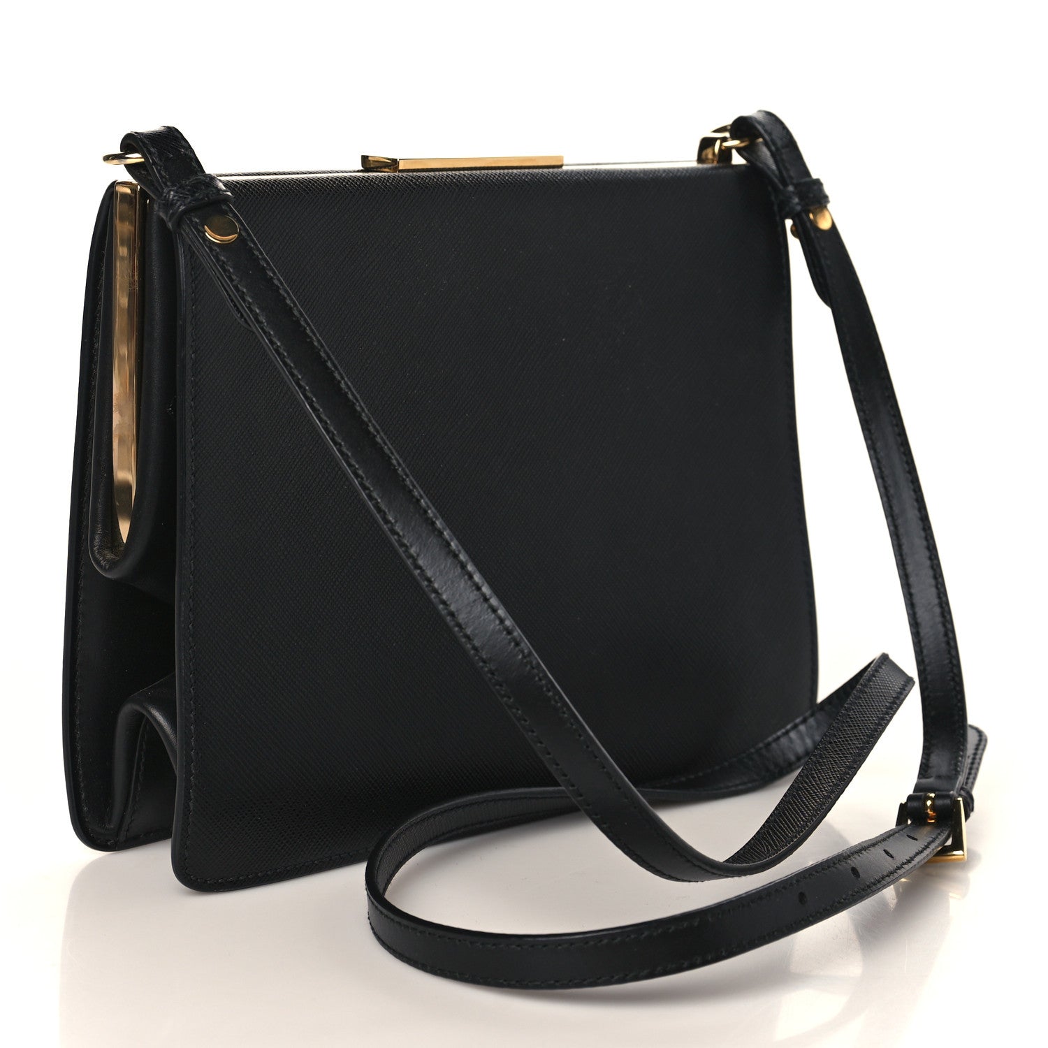 Prada Saffiano City Calfskin Light Frame Bag Black 3 of 8