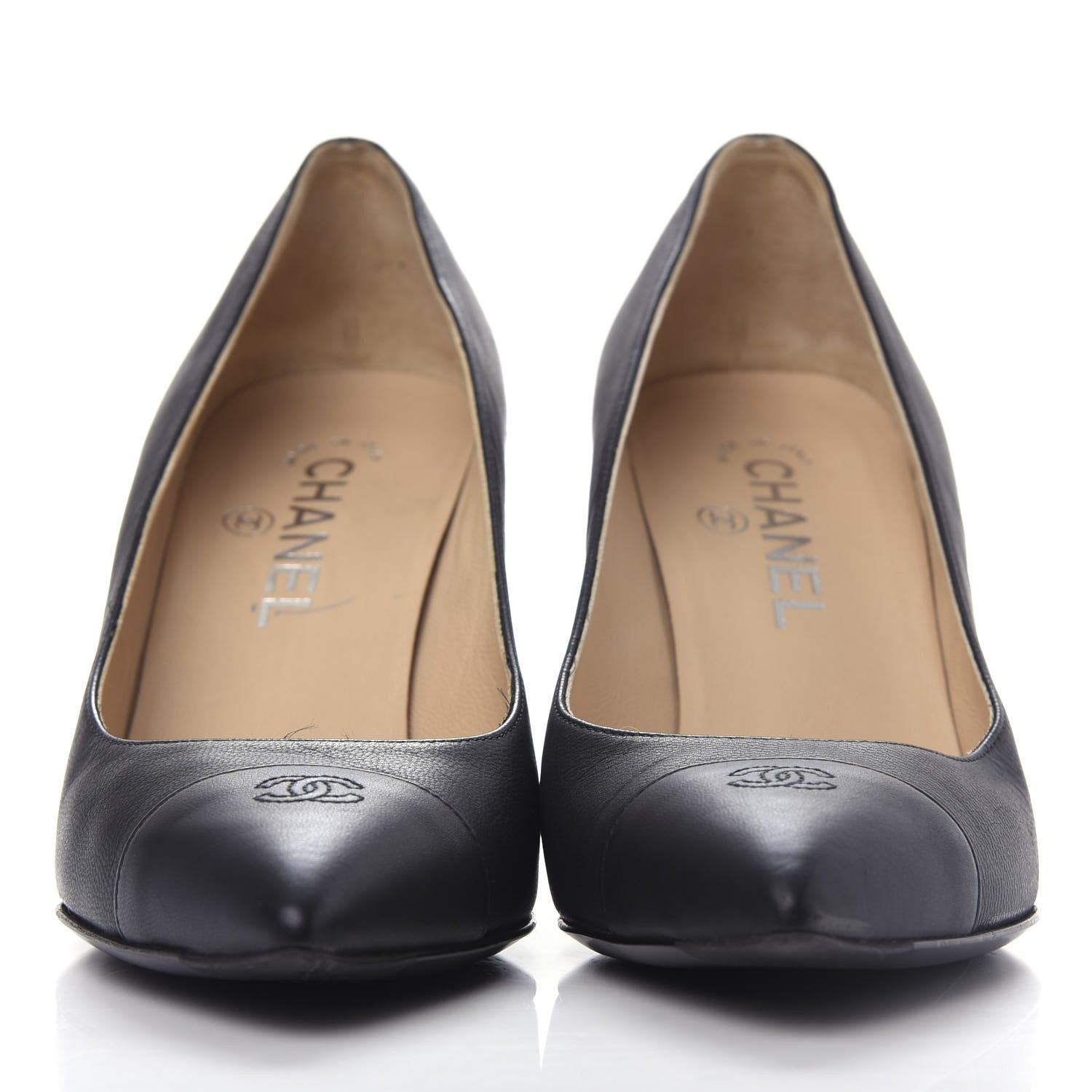 Chanel Lambskin Patent Cap Toe Wedges 37.5 Black 2 of 10
