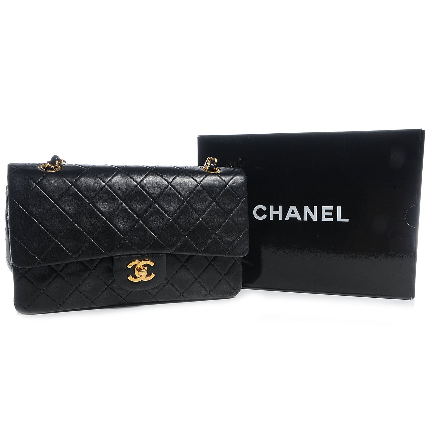 Lambskin Medium Double Flap Black