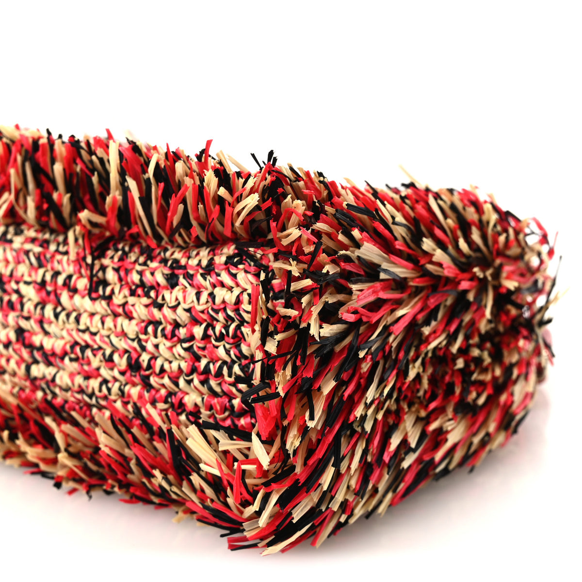 Raffia Fringe Nano Kelly Shopper Red Beige Black