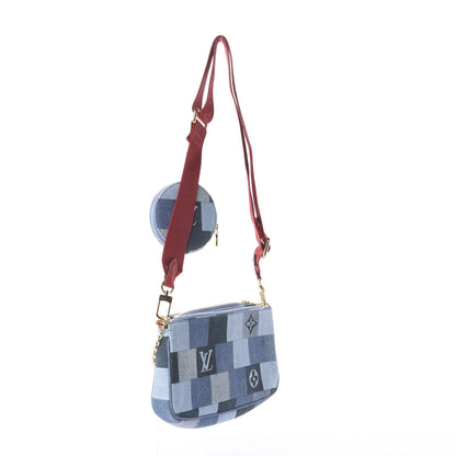 Louis Vuitton Denim Damier Monogram Patchwork Multi Pochette Accessories Blue Rouge 3 of 8