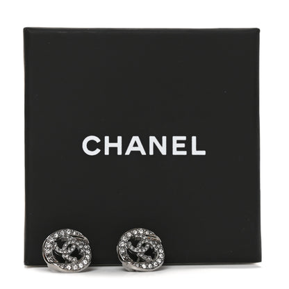 Chanel Metal Crystal CC Logo Round Earrings Silver 8 of 10
