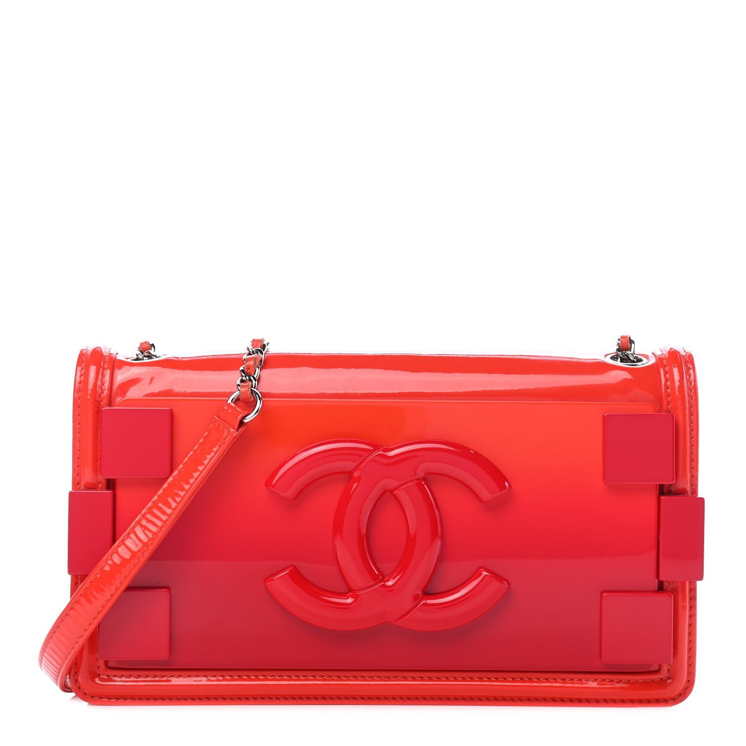 Chanel Plexiglass Patent Boy Brick Flap Orange Red 1 of 8