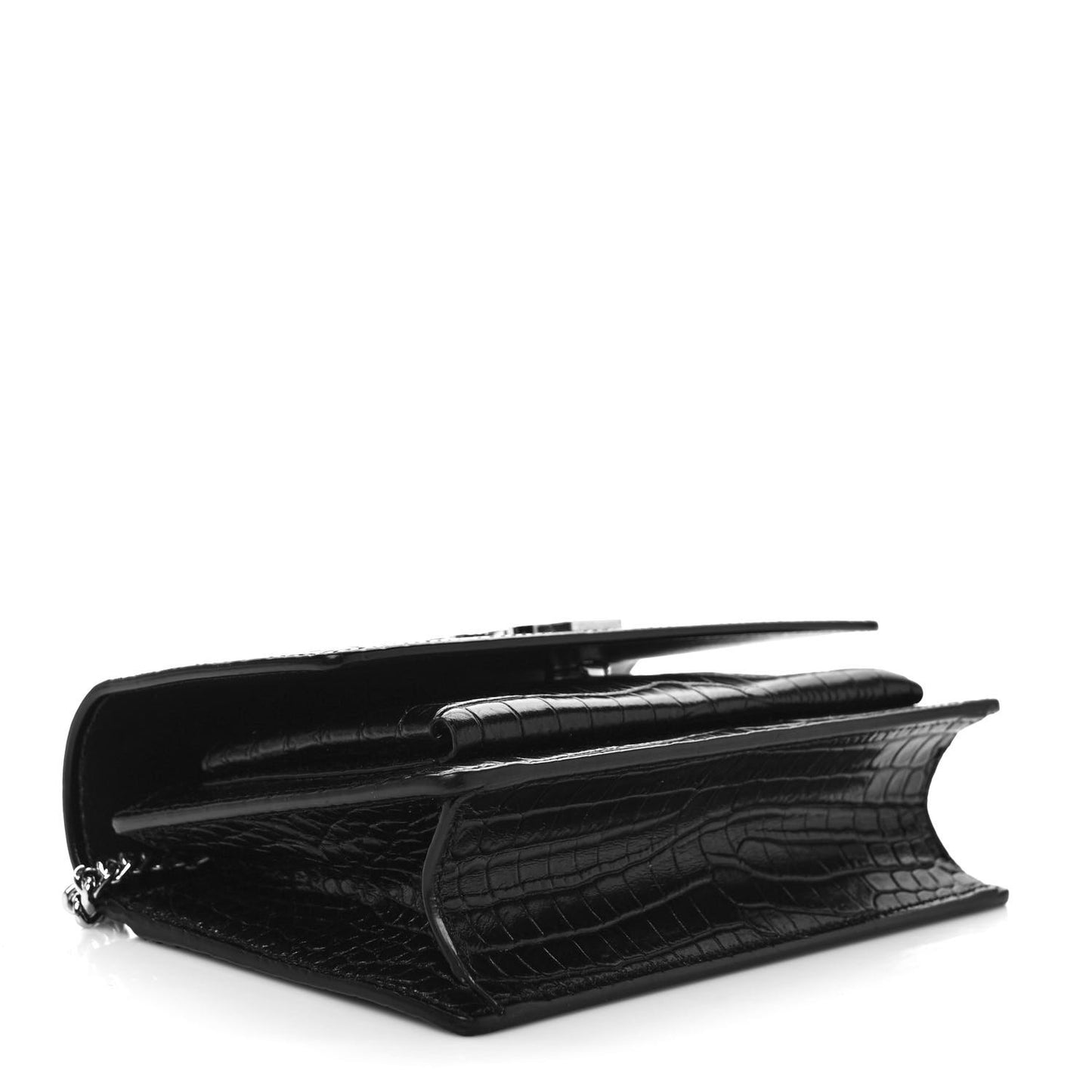 Calfskin Crocodile Embossed Monogram Sunset Chain Wallet Black