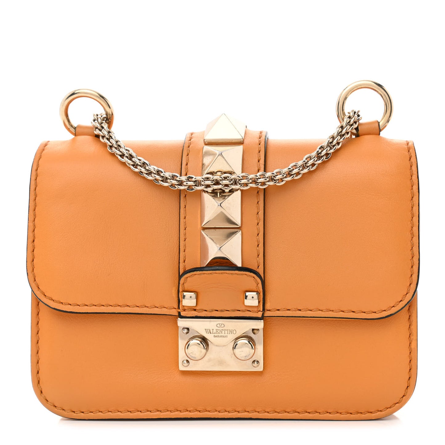 Vitello Mini Glam Lock Rockstud Flap Mandarin Sorbet