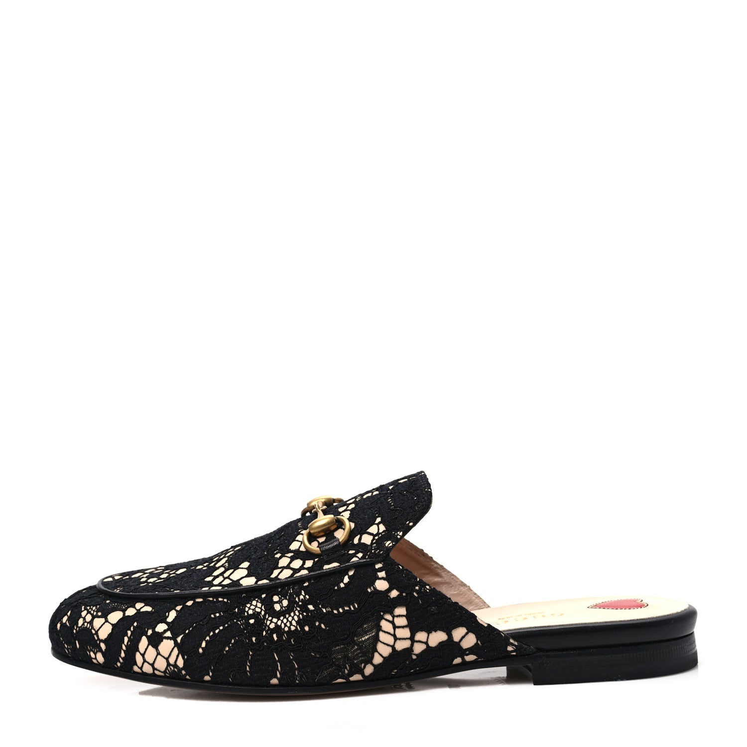 Gucci Lace Malaga Kid Womens Princetown Slippers 36.5 Black Skin Rose 1 of 8