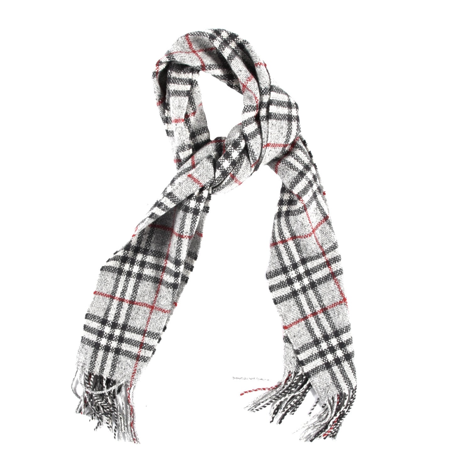 Burberry Wool Cashmere Check Fringe Scarf Grey 1 of 3