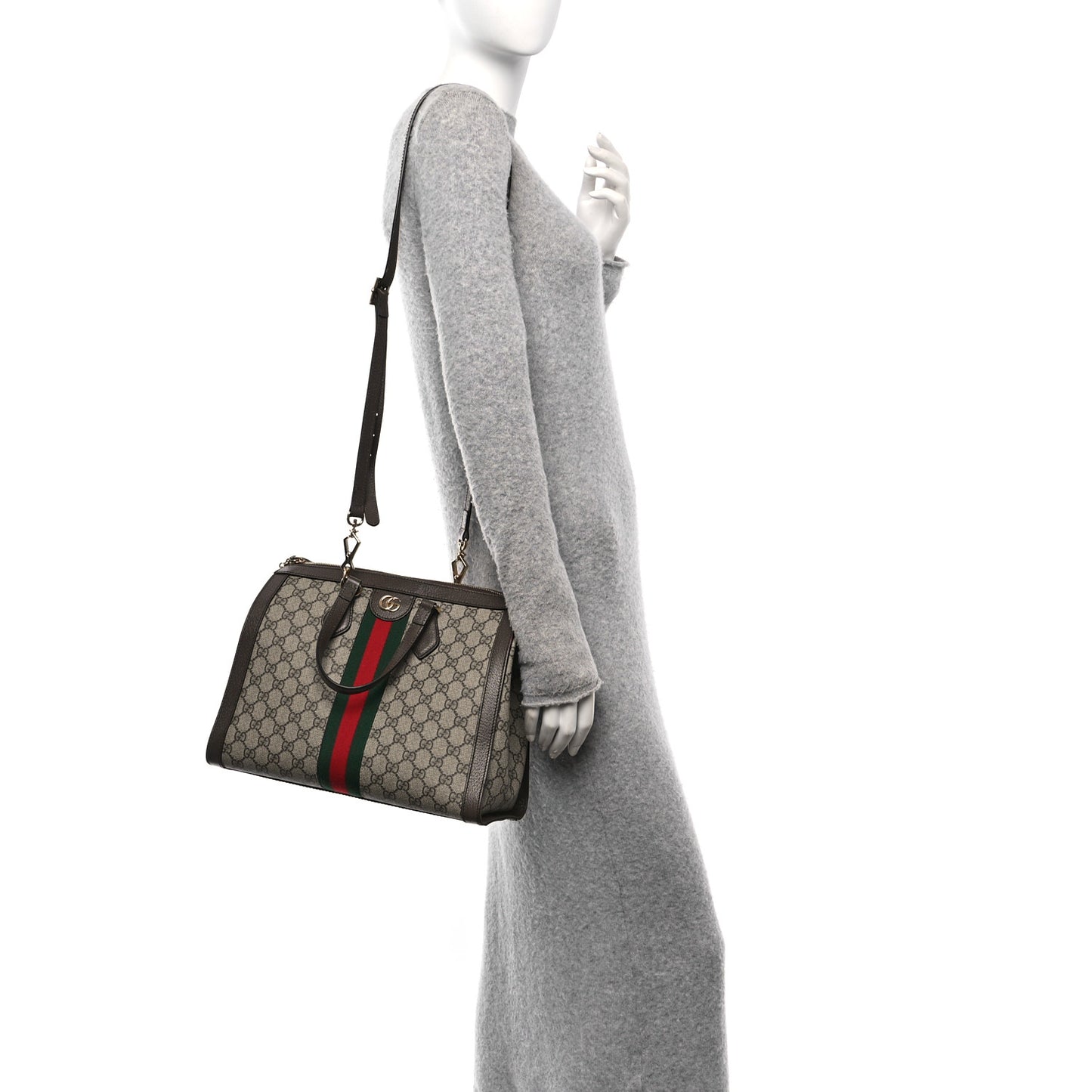 GG Supreme Monogram Web Medium Ophidia Tote Bag Brown