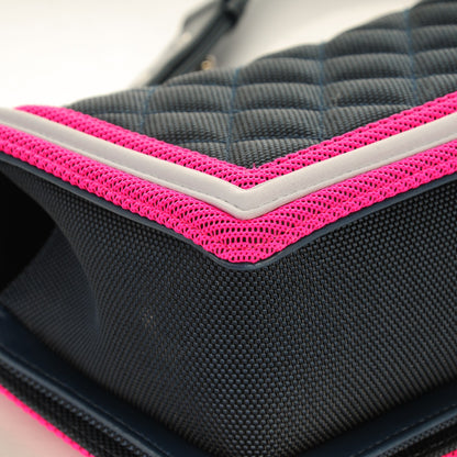 Chanel Canvas Quilted Medium Fluo Boy Flap Dark Navy Fuchsia Grey 12 of 13