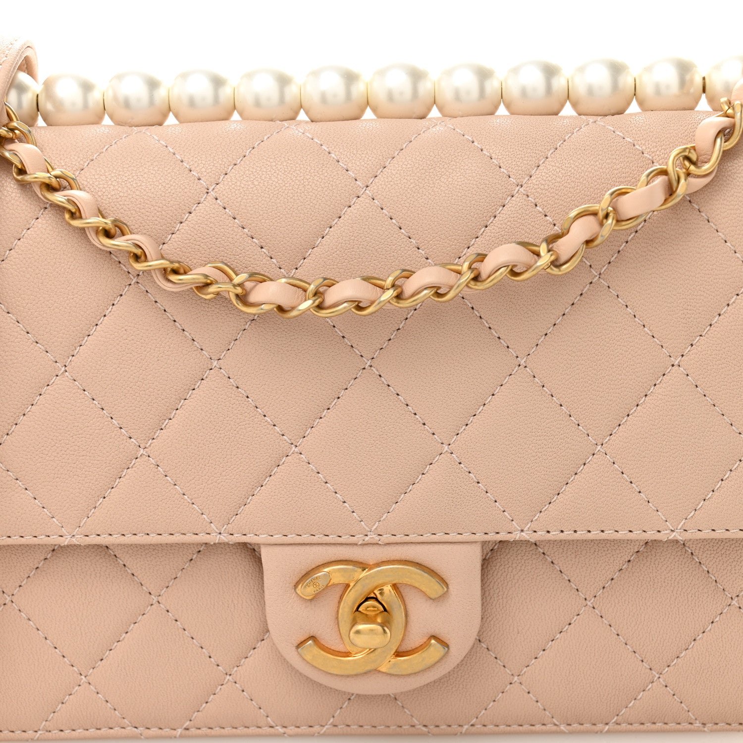Chanel Goatskin Quilted Small Chic Pearls Flap Beige 8 of 10