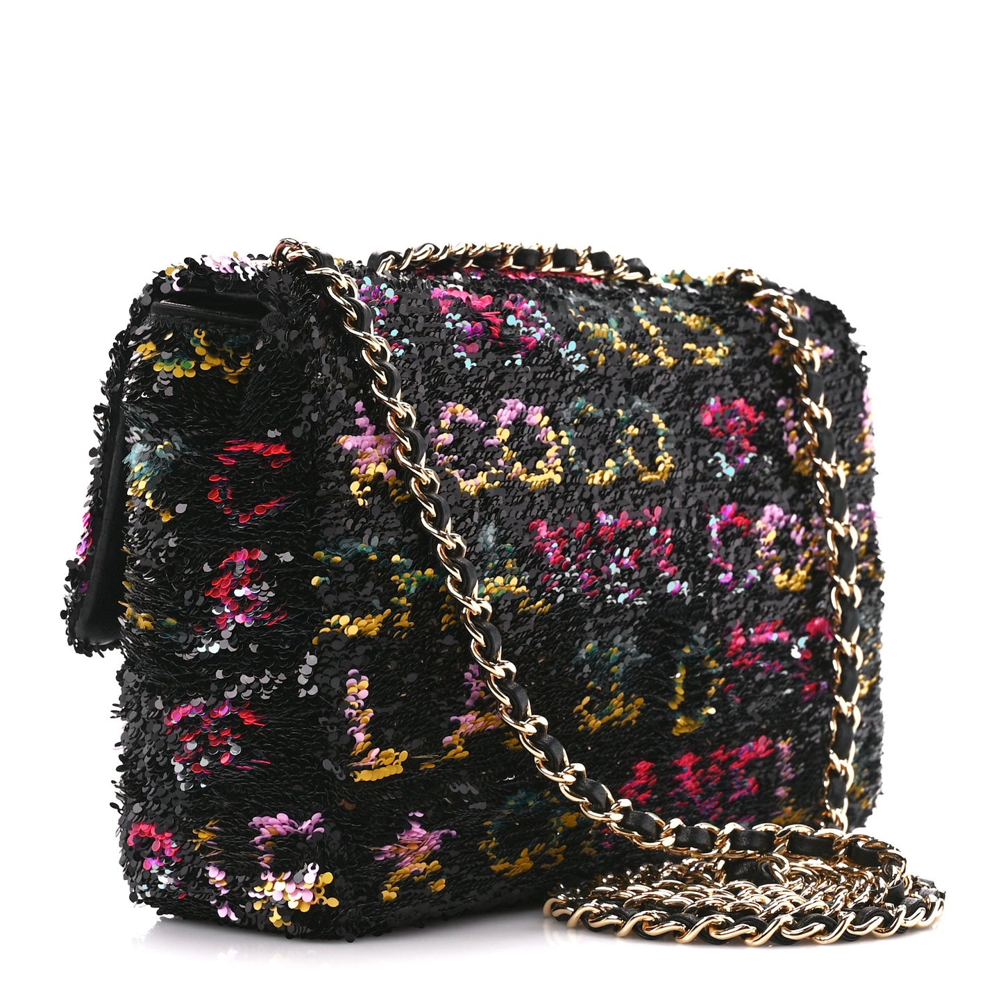 Sequin Logo CC Small Single Flap Black Multicolor
