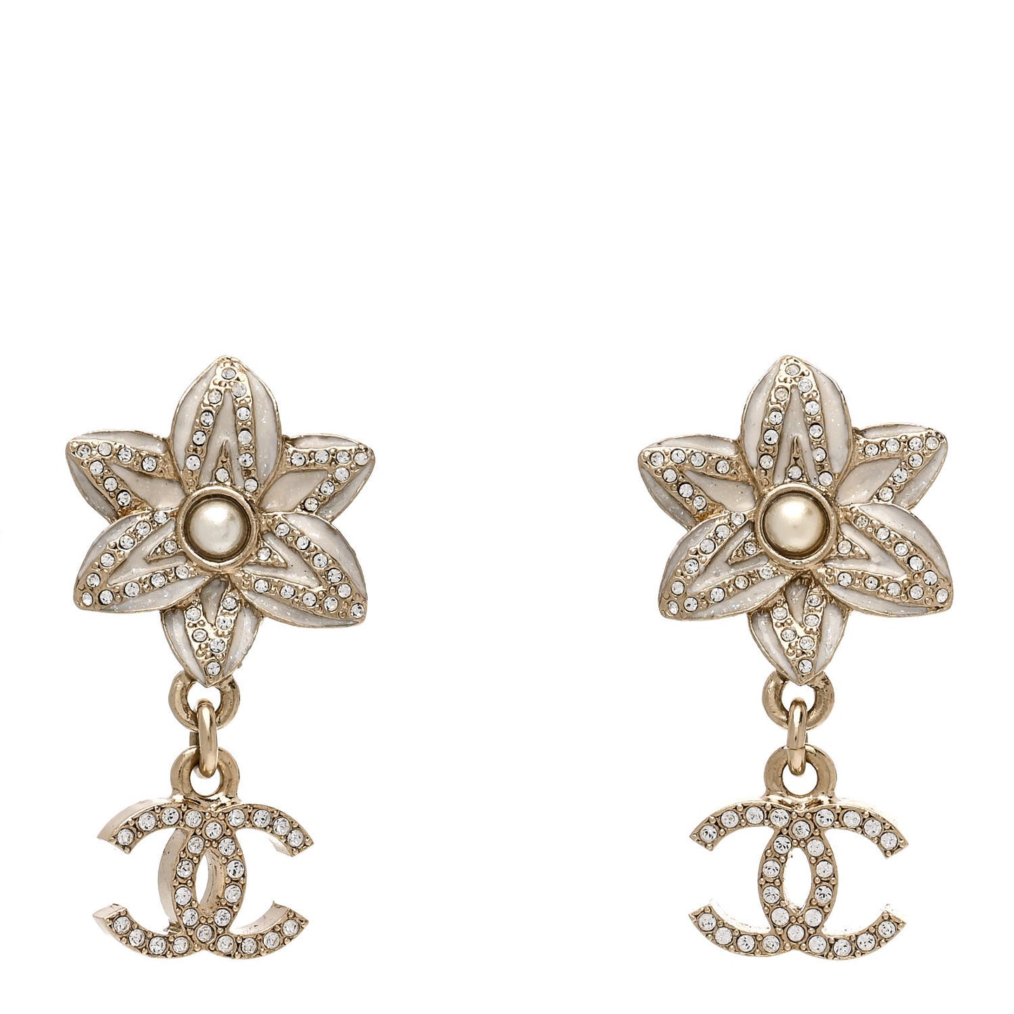 Crystal CC Pearl Flower Earrings Silver