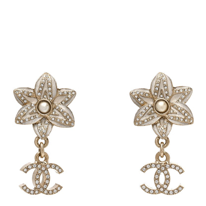 Chanel Crystal CC Pearl Flower Earrings Silver 1 of 5
