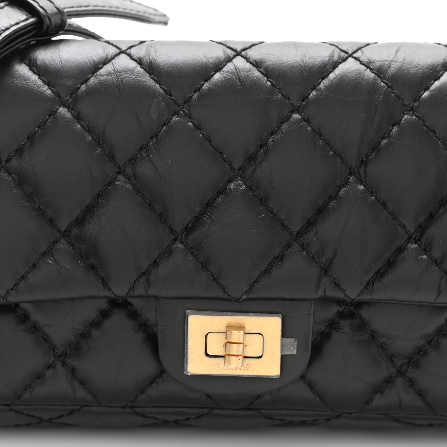 Chanel Aged Calfskin Quilted 2.55 Reissue Flap Belt Bag Clutch Black 7 of 10