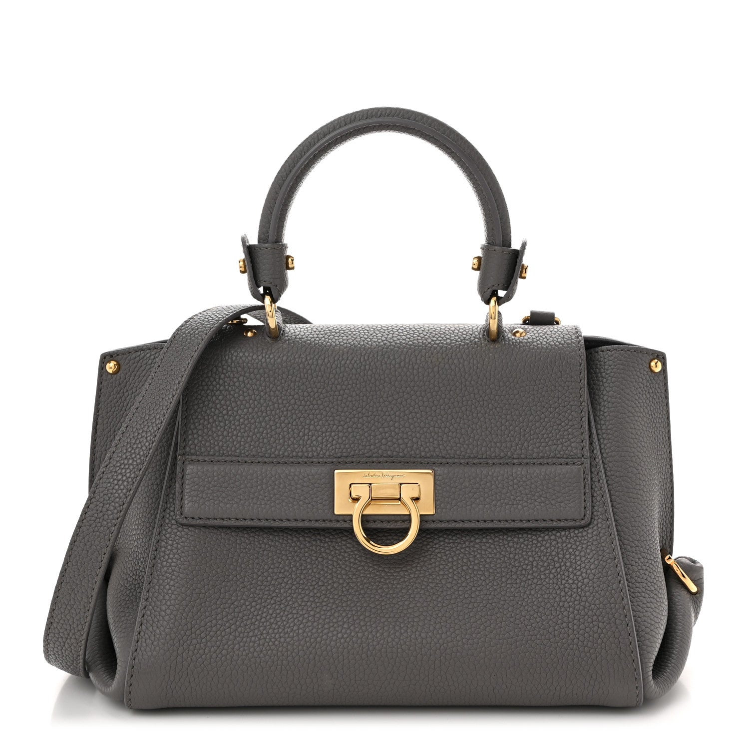 Salvatore Ferragamo Grained Calfskin Sofia Satchel Urban Grey 1 of 9