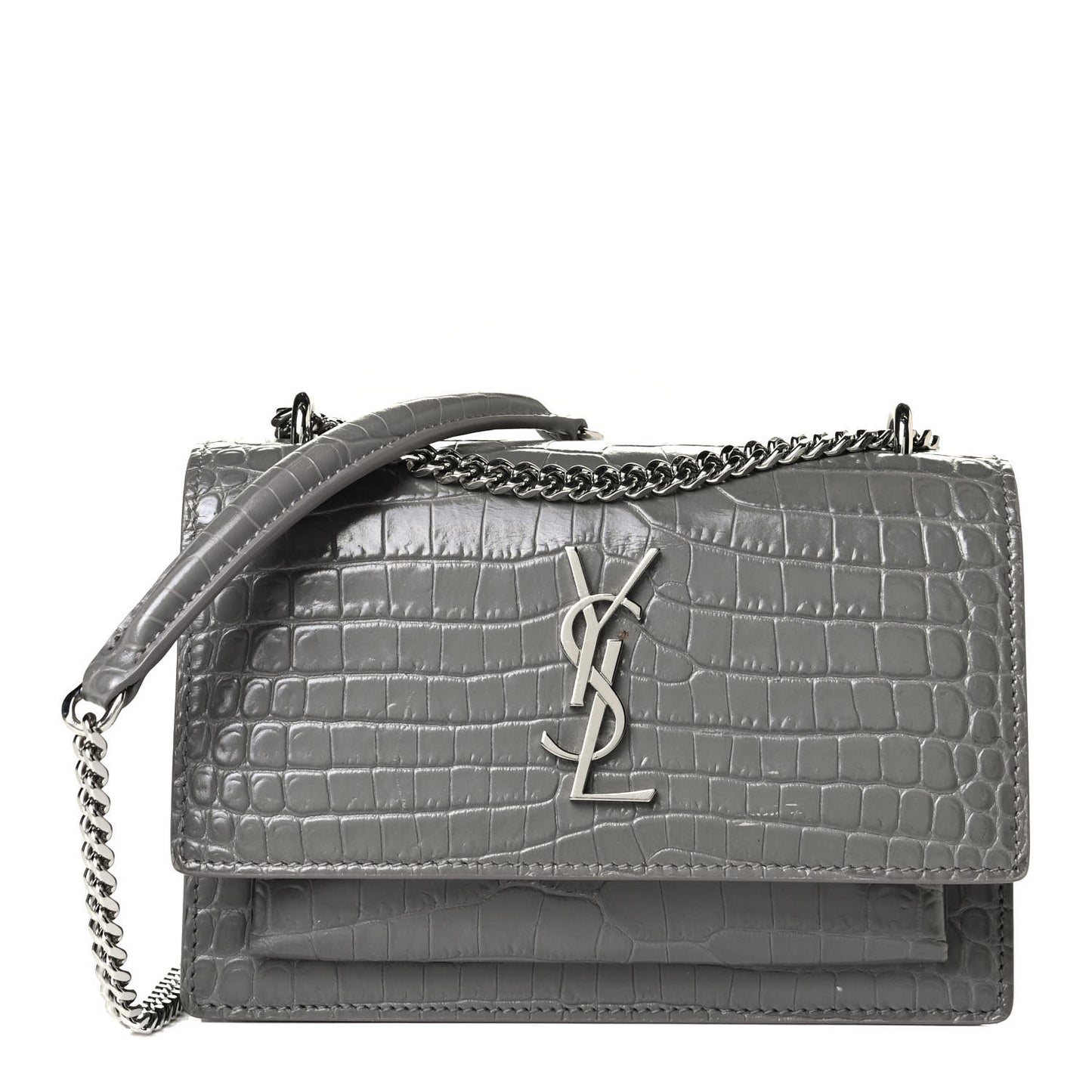 Calfskin Crocodile Embossed Monogram Sunset Chain Wallet Fog