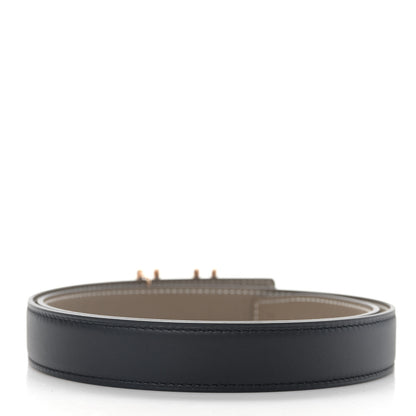 Hermes Swift Epsom 24mm H au Carre Twist Belt 75/30 Black Etoupe 2 of 5