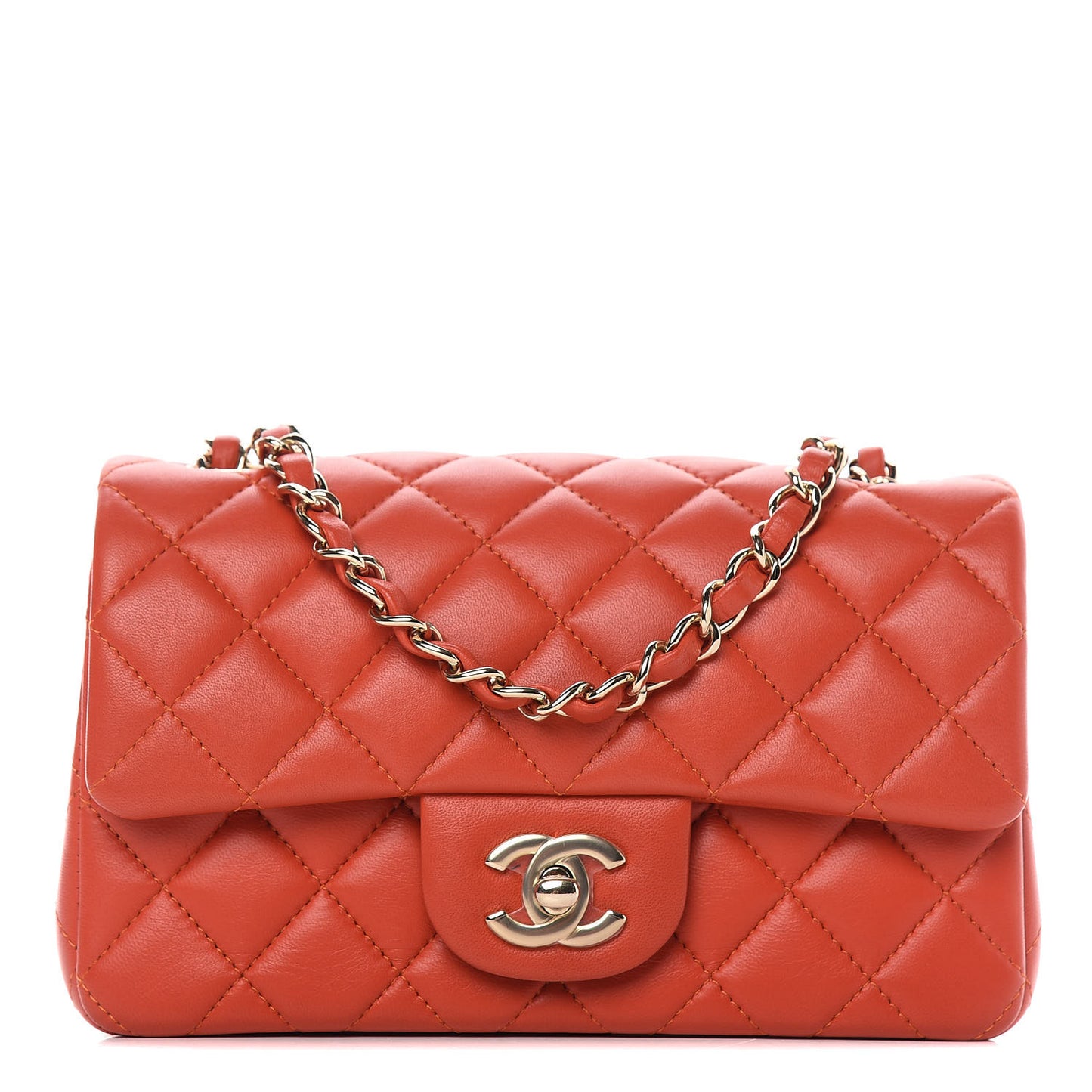 Lambskin Quilted Mini Rectangular Flap Orange