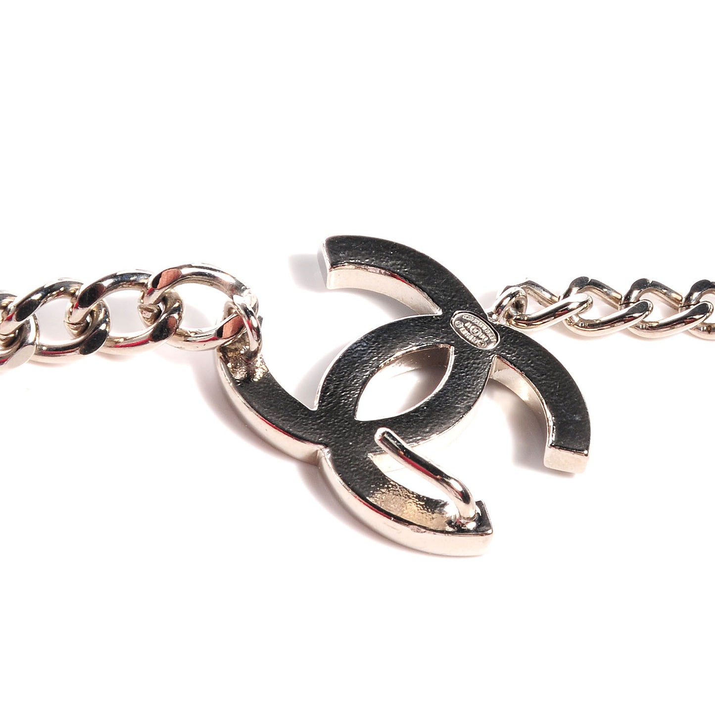 Enamel CC Chain Logo Belt Silver Black