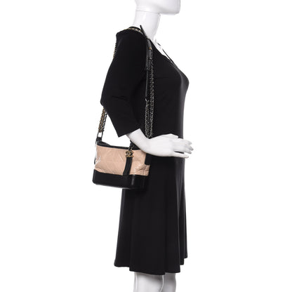 Chanel Aged Calfskin Quilted Small Gabrielle Hobo Beige Black 2 of 10