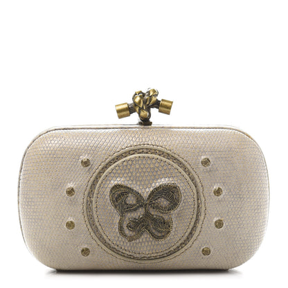 Bottega Veneta Lizard Studded Knot Clutch Light Beige 1 of 9