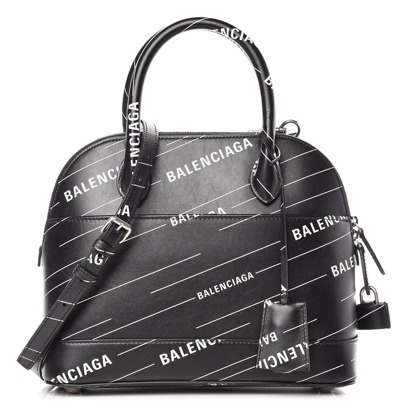 Calfskin Logo Print S Ville Top Handle Bag Black White