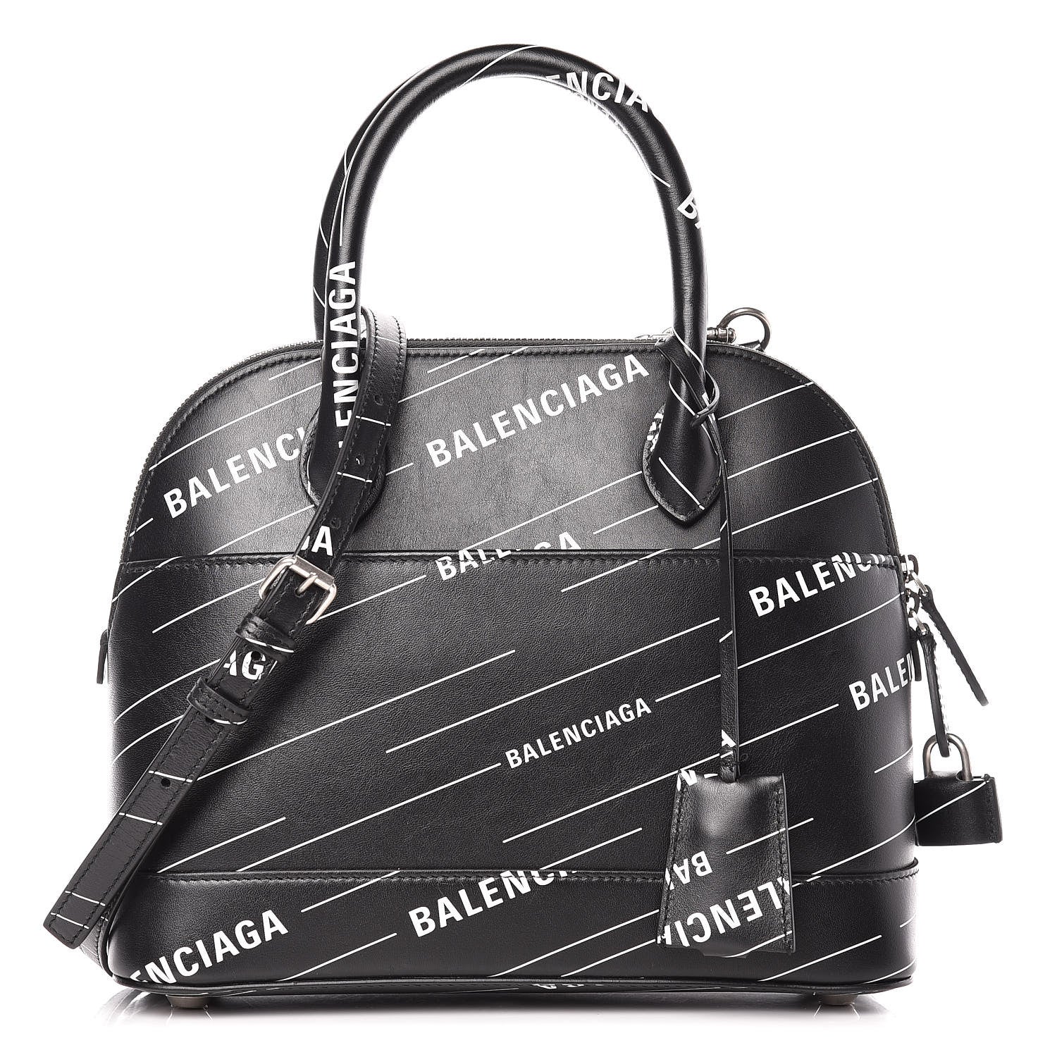 Balenciaga Calfskin Logo Print S Ville Top Handle Bag Black White 1 of 8