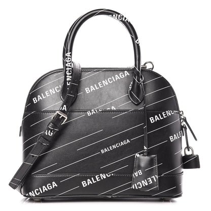 Balenciaga Calfskin Logo Print S Ville Top Handle Bag Black White 1 of 8