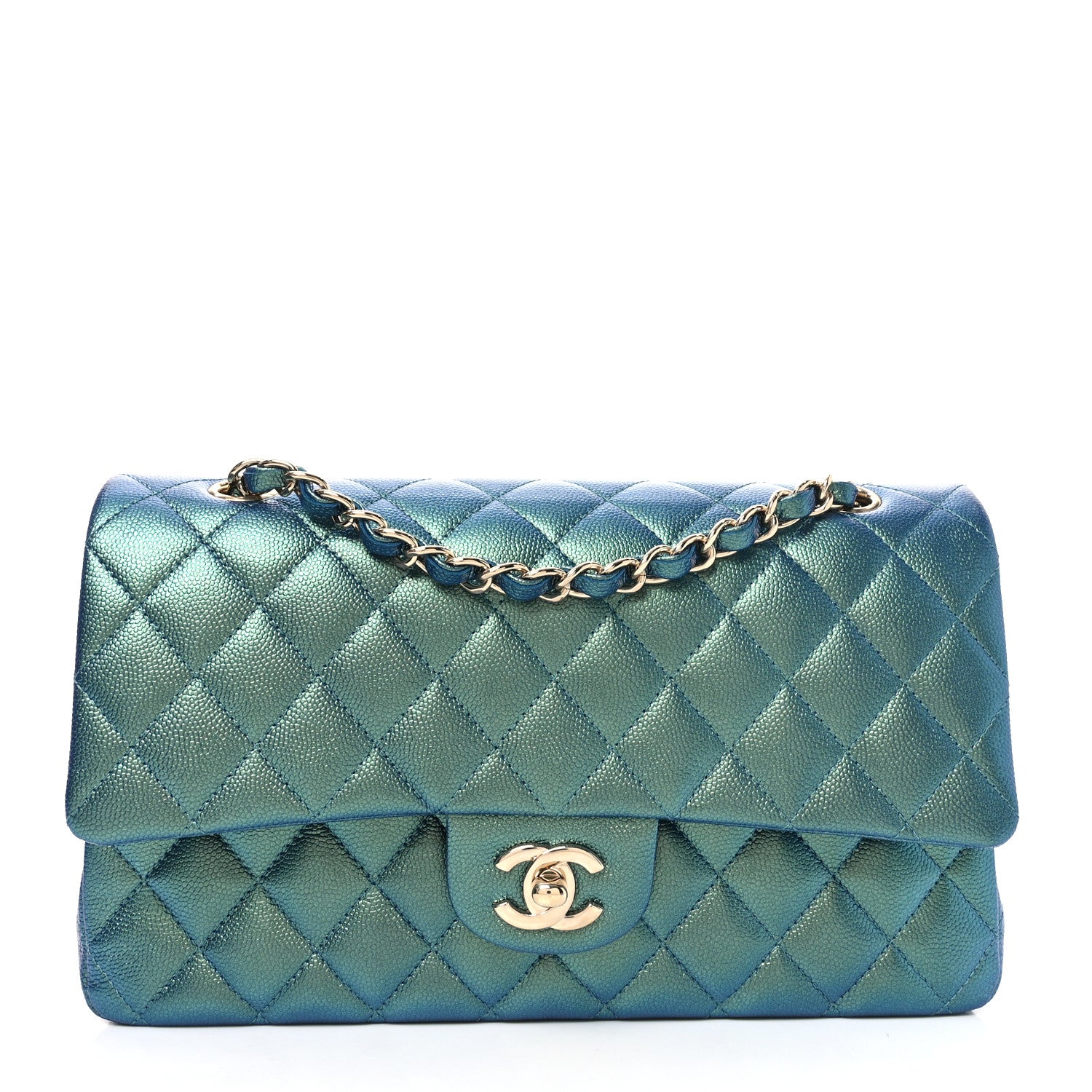 Chanel Iridescent Caviar Quilted Medium Double Flap Green 1 of 11