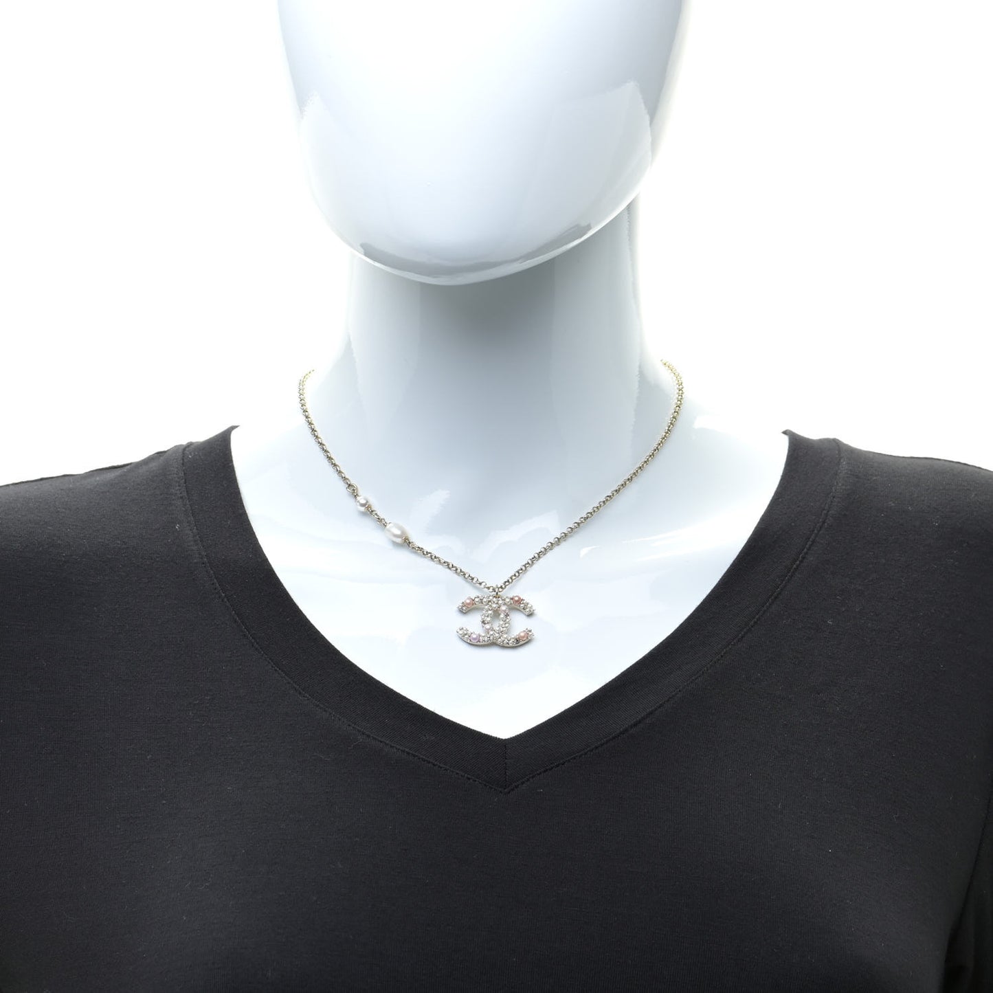 Crystal Pearl CC Pendant Necklace Gold Pink