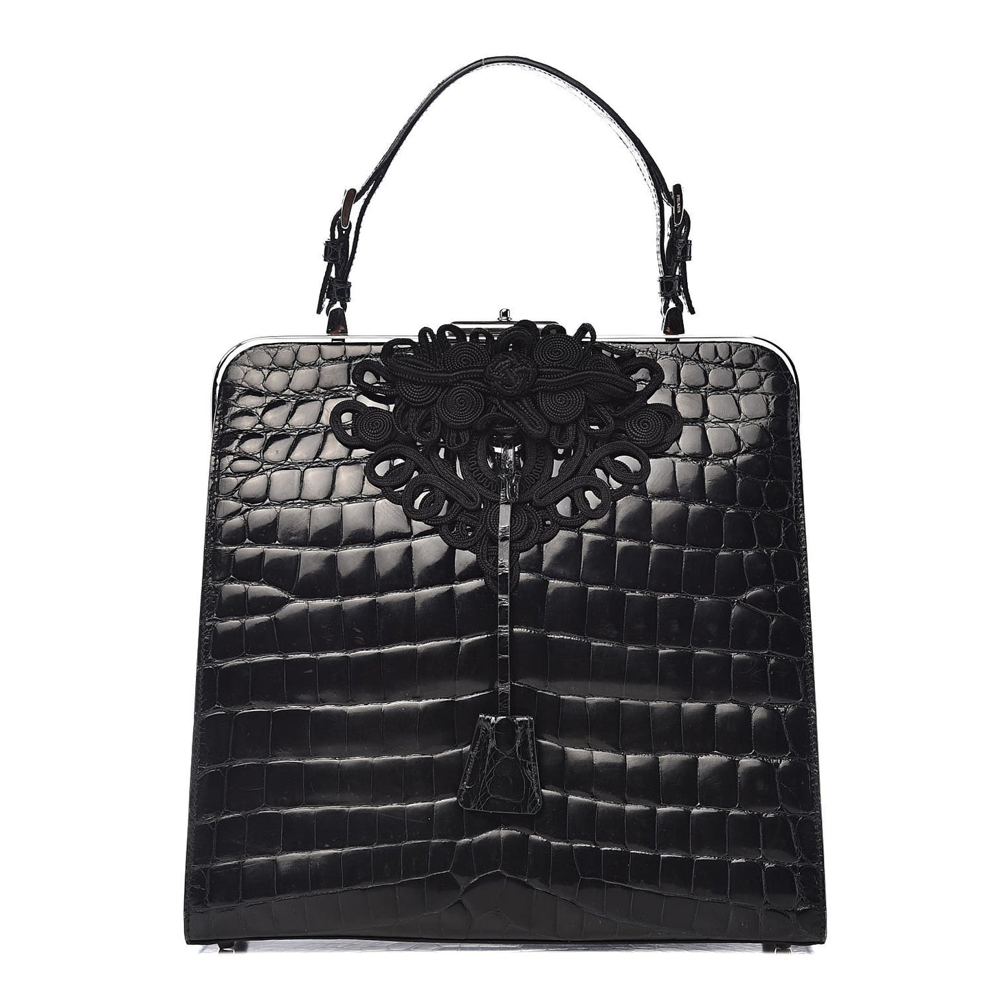 Shiny Crocodile Framed Bag Black