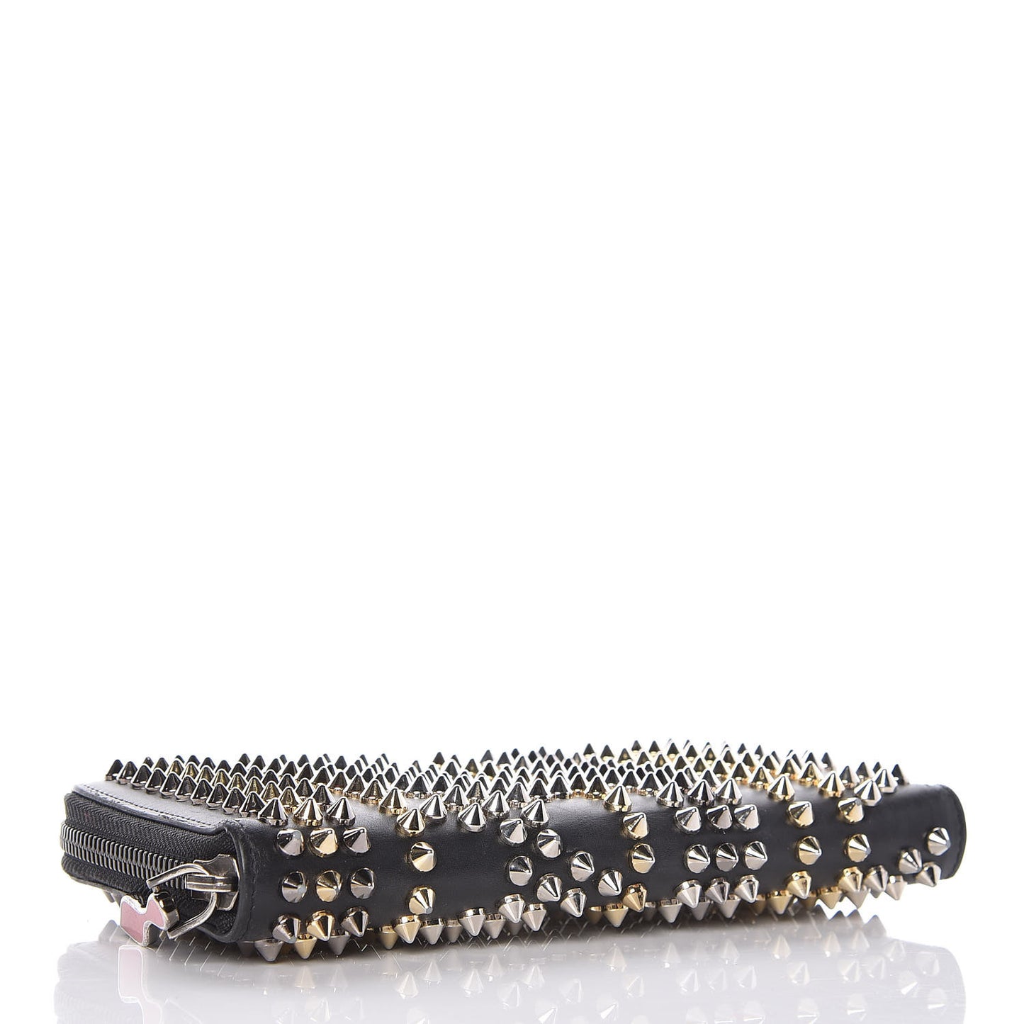 Calfskin Mix Chevron Spikes Panettone Zip Around Wallet Black