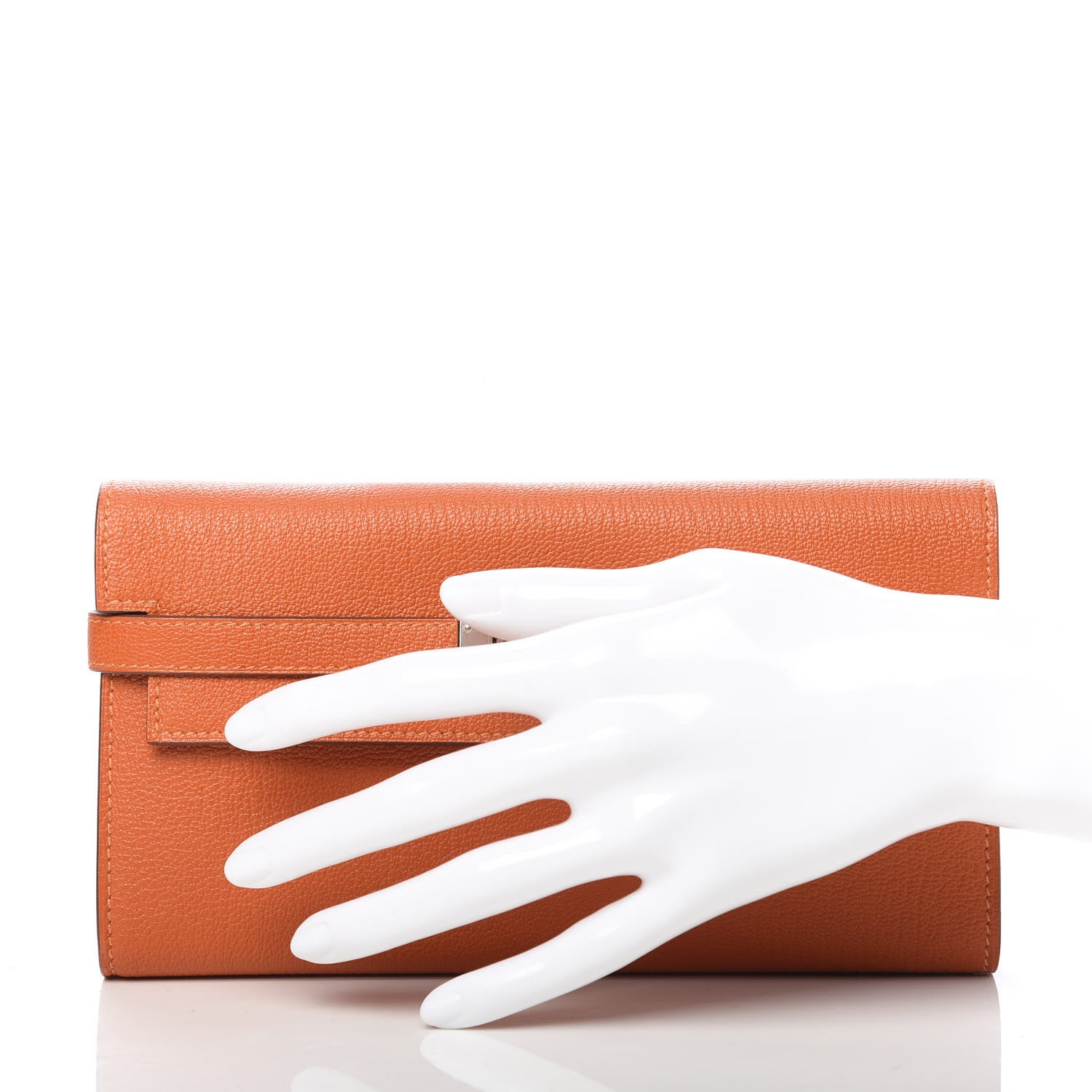 Hermes Chevre Mysore Kelly Longue Wallet Orange 2 of 7