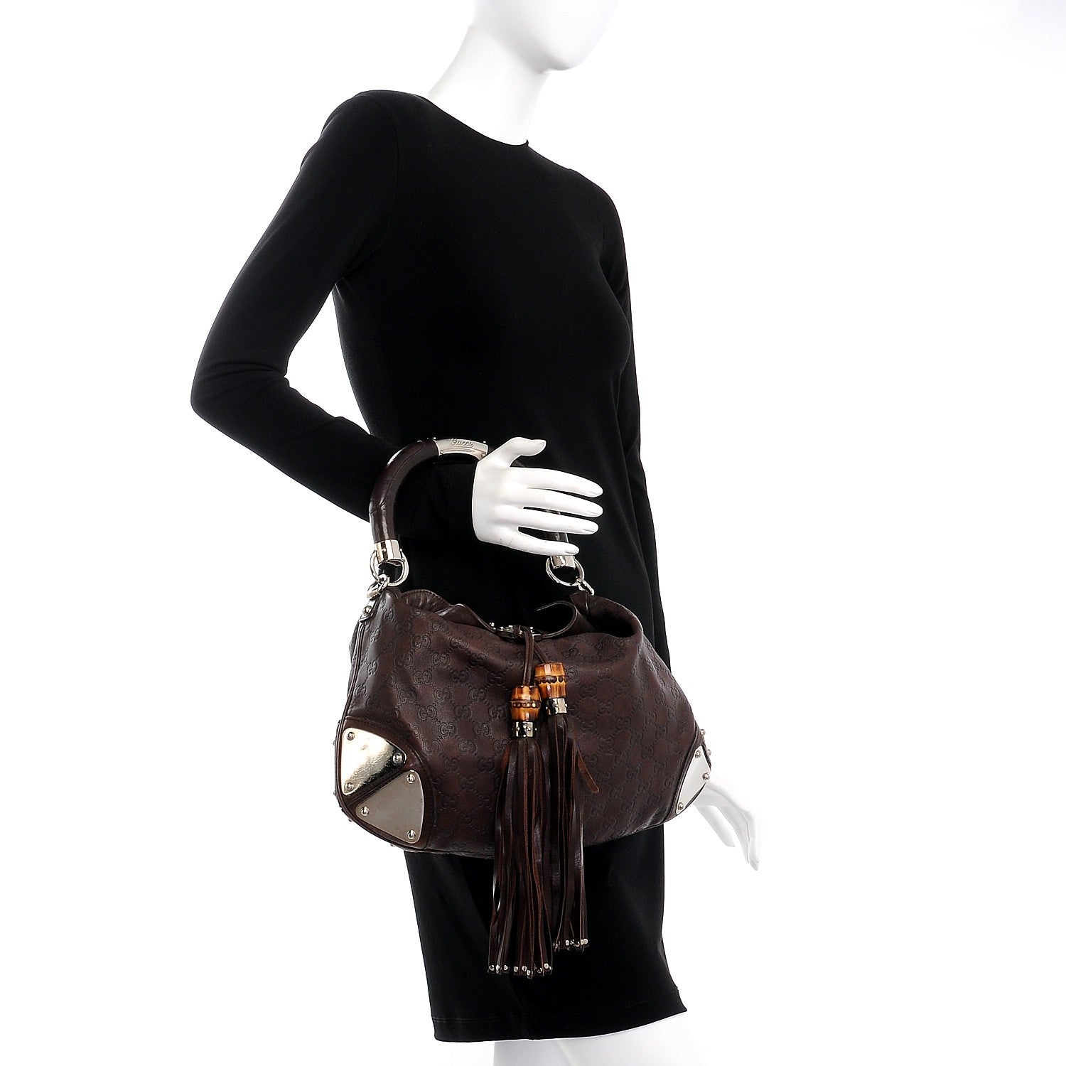 Gucci Guccissima Medium Indy Top Handle Hobo Dark Brown 3 of 13